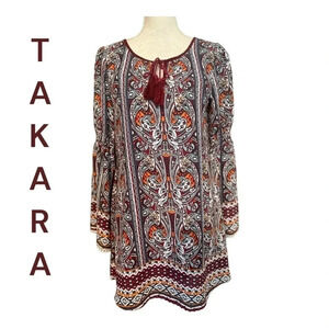 Takara Boho Short Dress‎ V Neck Women's Sm.